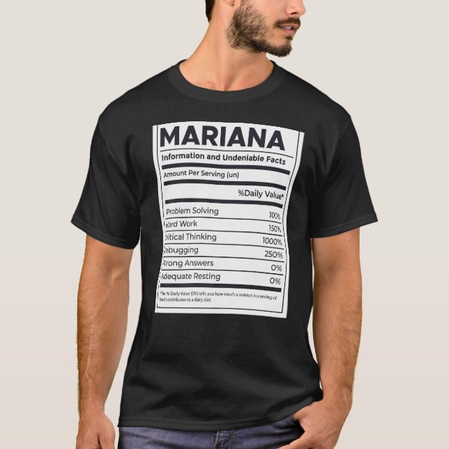 Mariana Nutrition Information Problem Solving Hard T-Shirt (Front)