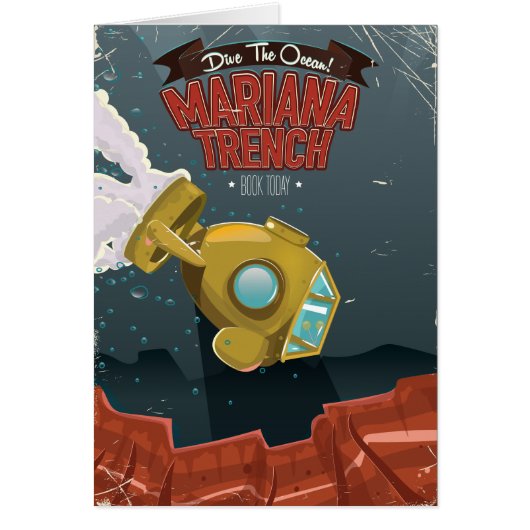 Marianas Trench vintage cartoon travel poster. (Front)