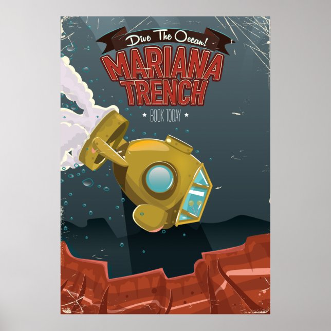 Marianas Trench vintage cartoon travel poster. Poster (Front)
