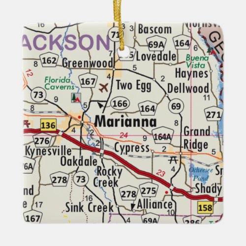 Marianna Florida Map Ceramic Ornament