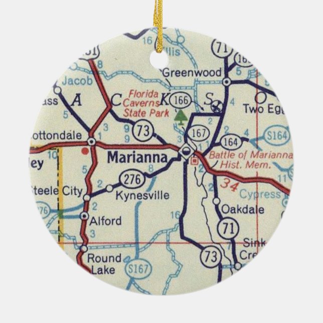 Marianna Florida Vintage Map Ceramic Ornament (Back)