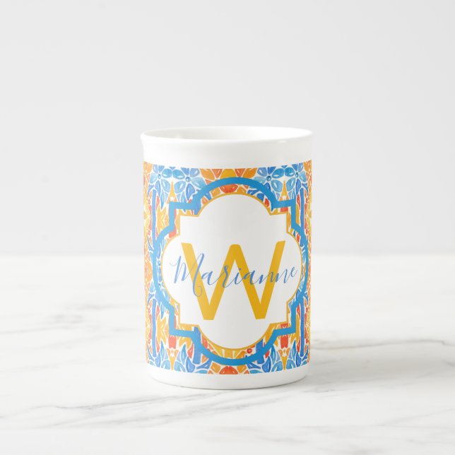 Marianne Orange and Blue Mosaic Mug (Front)