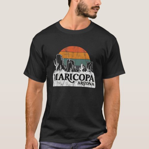 Maricopa AZ Arizona Vintage sunset cactus mountain T_Shirt