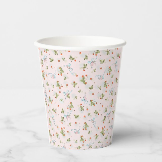 Marie Antionette Strawberries Pink Party Plates Paper Cups (Front)