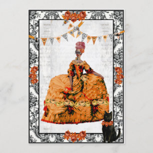 Marie Antoinette and Black Cat Halloween Invitation