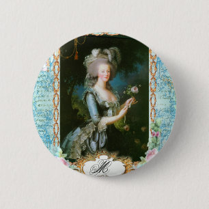 Marie Antoinette and Pink Roses Pinback Button