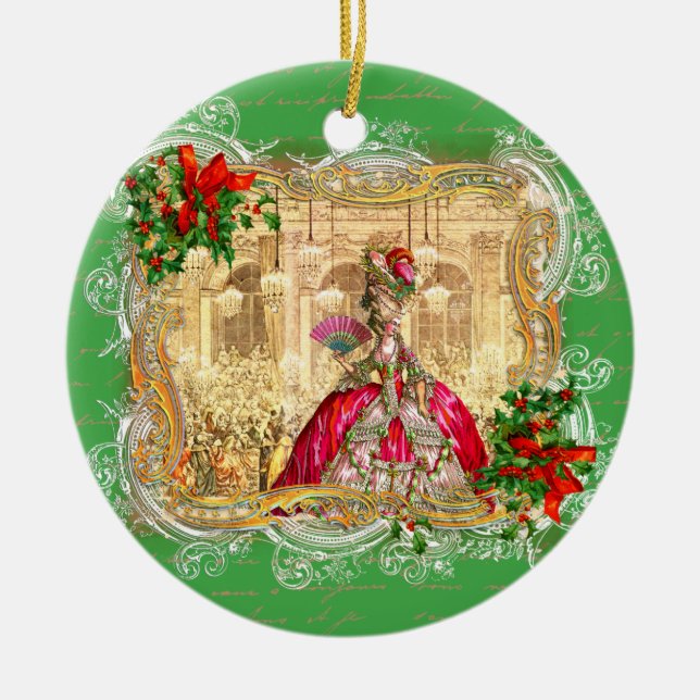 Marie Antoinette at Versailles Christmas Ceramic Ornament (Front)