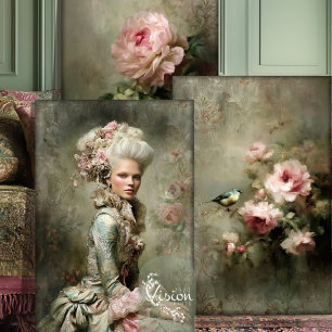 Marie Antoinette Baroque Roses Pink Damask Wrapping Paper Sheets