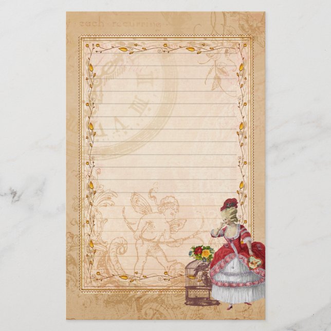 Marie Antoinette Bird Cage Rose Stationery (Front)