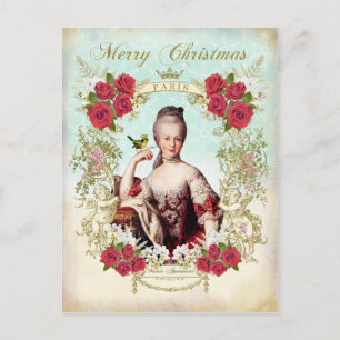 Marie Antoinette Bird Red Roses Christmas Postcard