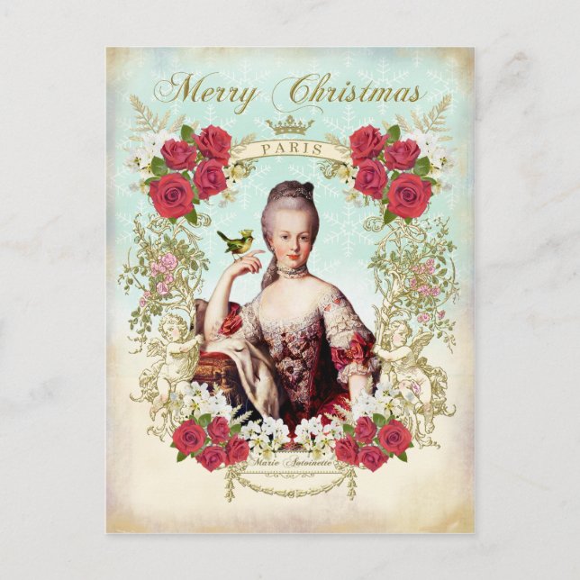 Marie Antoinette Bird Red Roses Christmas Postcard (Front)