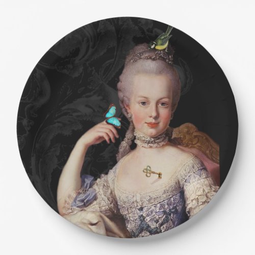 Marie Antoinette black with lock and key Paper Plates