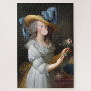 Marie Antoinette blowing a pink bubble gum Jigsaw Puzzle