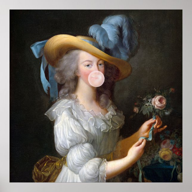 Marie Antoinette blowing a pink bubble gum Poster (Front)