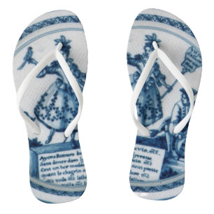 Marie Antoinette Blue white willow delft toile Flip Flops