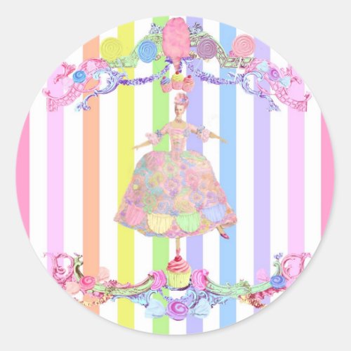 Marie Antoinette candy stripes pastels french Classic Round Sticker