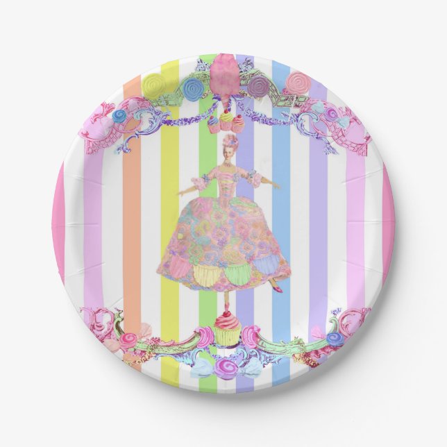 Marie Antoinette candy stripes pastels french Paper Plates (Front)