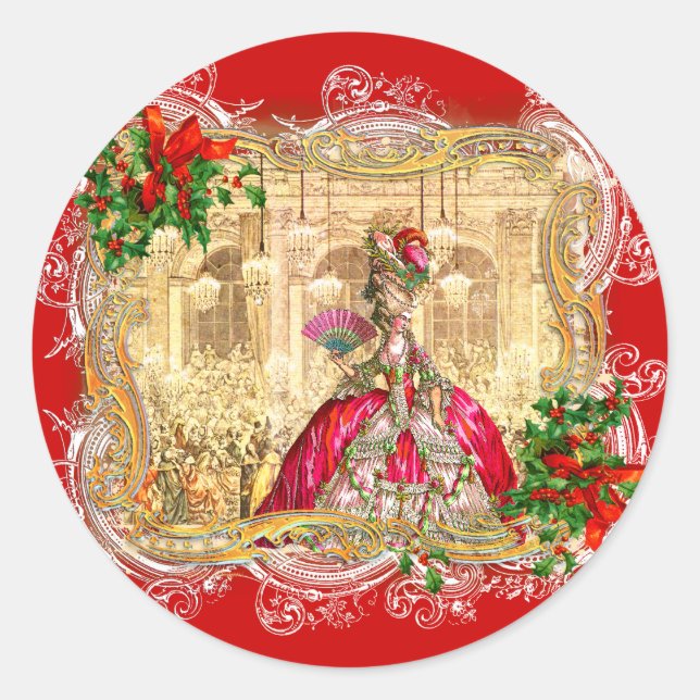 Marie Antoinette Christmas Ball Classic Round Sticker (Front)