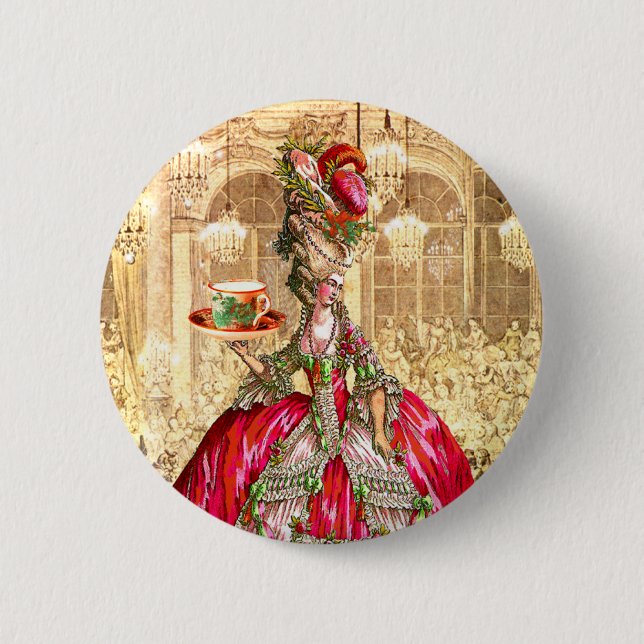 Marie Antoinette Christmas Tea Party Button Pin (Front)