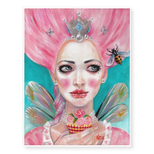 Marie Antoinette Cupcake Faerie Pink Haired Fairy Temporary Tattoos (Front)
