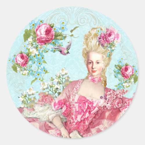 Marie AntoinetteFrenchParispinkrosesportrait Classic Round Sticker