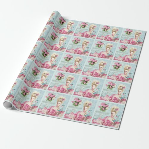 Marie Antoinette French Paris roses portrait Wrapping Paper