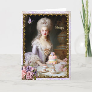 Marie Antoinette,French,Paris,tea,cake,roses 招待状 Letterpress Thank You Card