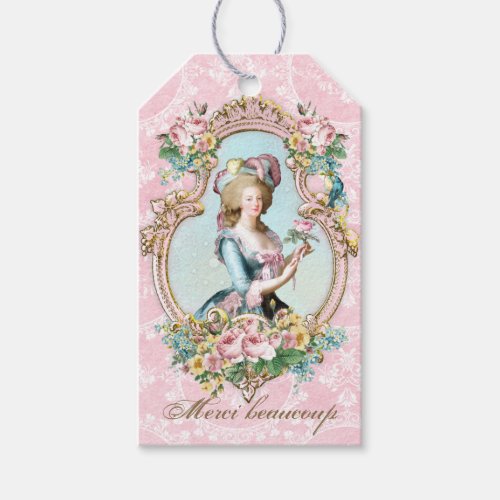 Marie Antoinette French Pink roses portrait Gift Tags