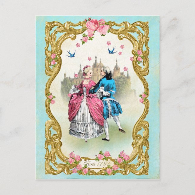 Marie Antoinette,French,rococo,pink,rose,dance Postcard (Front)