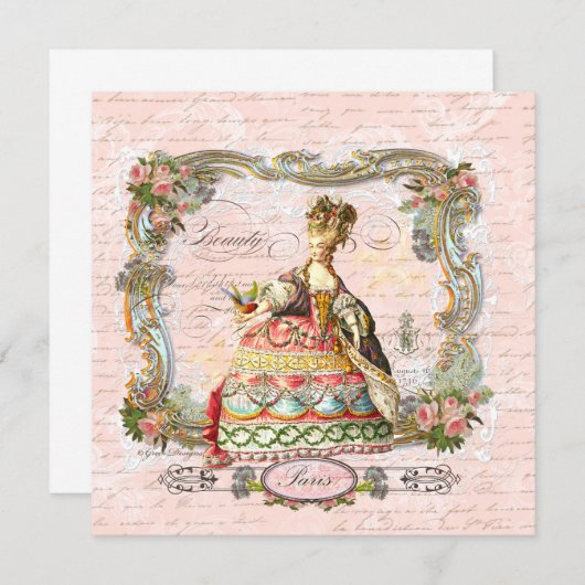 Marie Antoinette French Script and Pink Roses (Front/Back)