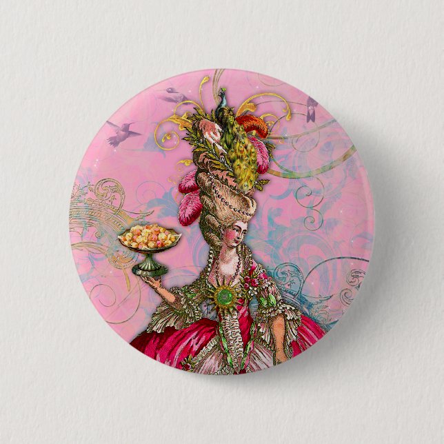 Marie Antoinette Hot Pink & Peacock Button (Front)
