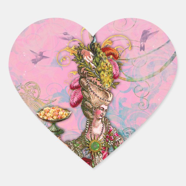 Marie Antoinette Hot Pink & Peacock Heart Sticker (Front)