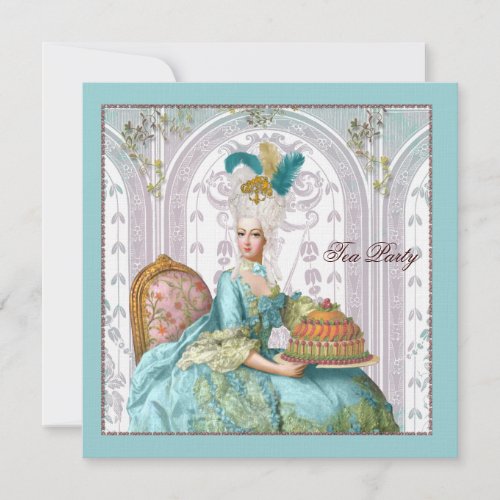 Marie Antoinette in Aqua with Cake Personalized Announcement