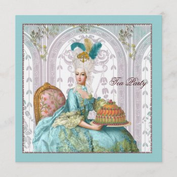 Marie Antoinette In Aqua With Cake Invitation by lapapeteriedeParis at Zazzle