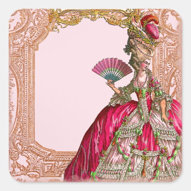 Marie Antoinette in Hot Pink Rococo frame Square Sticker (Front)