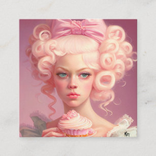 Marie Antoinette in pale pink w a sliding cupcake Square Business Card