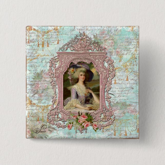 Marie Antoinette in Pink Frame Button (Front)
