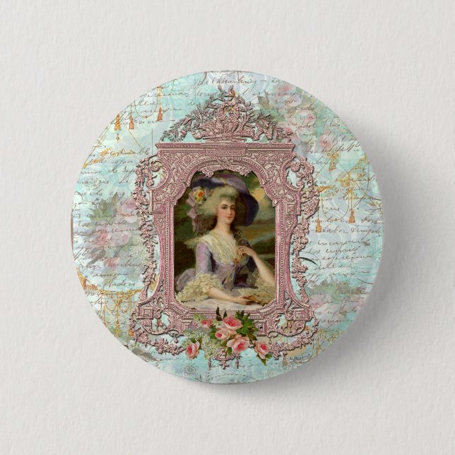 Marie Antoinette in Pink Frame Pinback Button (Front)