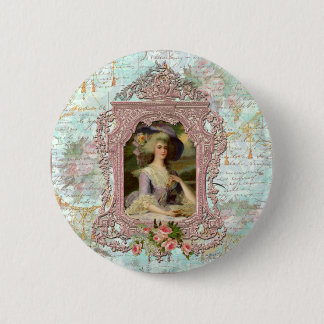 Marie Antoinette in Pink Frame Pinback Button