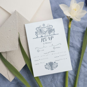 Marie Antoinette Inspired Rococo Blue Wedding RSVP Card