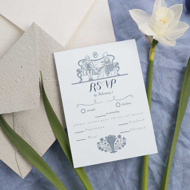 Marie Antoinette Inspired Rococo Blue Wedding RSVP Card (Creator Uploaded)