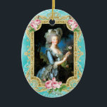 Marie Antoinette LeBrun Portrait Blue Damask Ornam Ceramic Ornament<br><div class="desc">Marie Antoinette Le Brun Portrait Blue Damask Ornament</div>