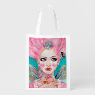 Marie Antoinette Let them eat cupcake - Pink Hair Reusable Grocery Bag