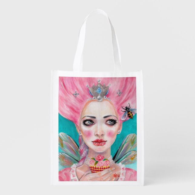 Marie Antoinette Let them eat cupcake - Pink Hair Reusable Grocery Bag (Front)