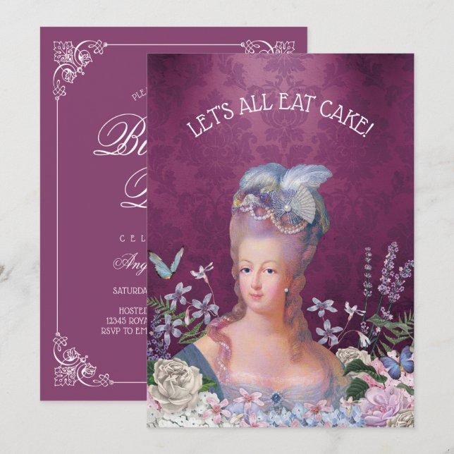 Marie Antoinette Lets Eat Cake Birthday Invitation (Front/Back)