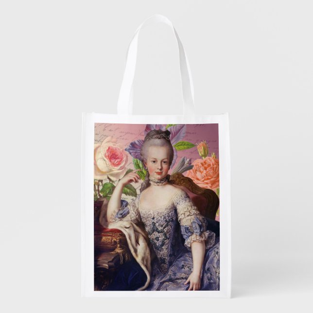 Marie Antoinette On Flowers Grocery Bag (Front)