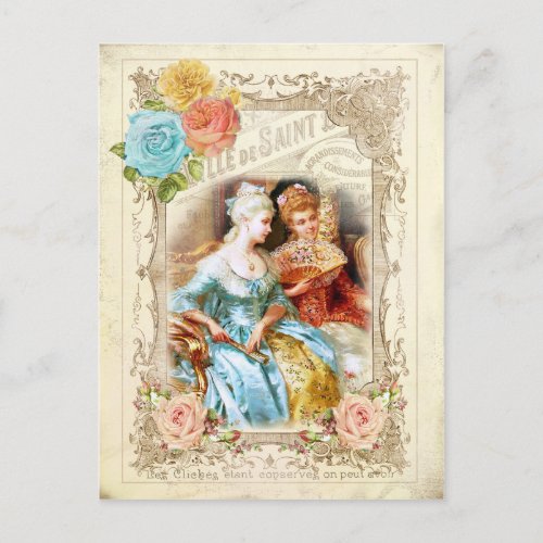 Marie AntoinetteParisbluepink roses rococo Postcard