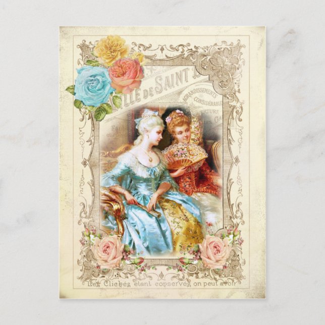 Marie Antoinette,Paris,blue,pink roses rococo Postcard (Front)