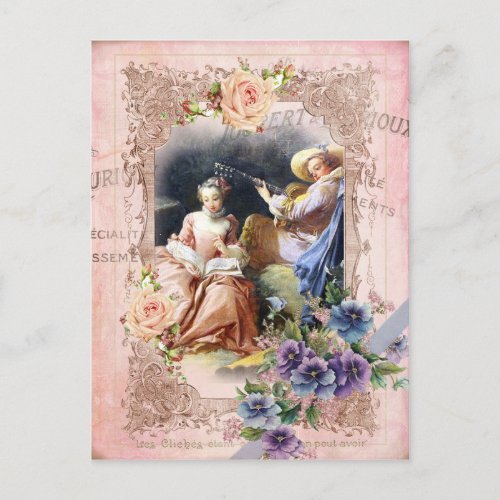 Marie AntoinetteParisRococoloversrosepansies Postcard