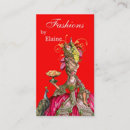 Marie Antoinette peacock and cake Business Card Templates